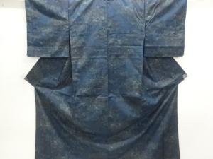 未使用品　家屋風景模様織出し十日町紬着物
